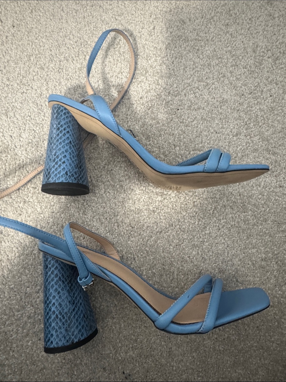 Sam Edelman Sky Blue Textured Block Heel Slingback Sandals